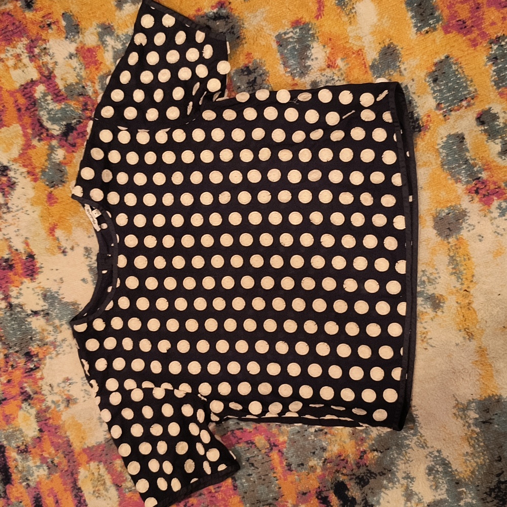 Madewell Navy White Textured Polka Dot Top